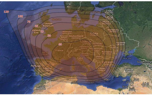 Intellian® i9P - 85 cm, footpint / satelliet bereik Intellian® i9P - 85 cm, footpint / satelliet bereik